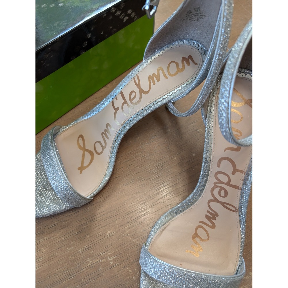Sam Edelman Patti Silver Mesh Stiletto‎ Ankle Strap Sandals Heels Womens 8.5 M - Picture 5 of 8